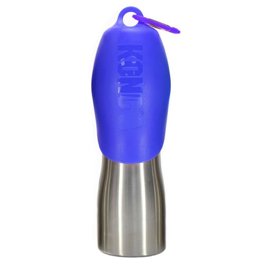 KONG H2O Stainless Steel Dog Water Bottle & Pet Travel Bowl, 25 oz - Blue