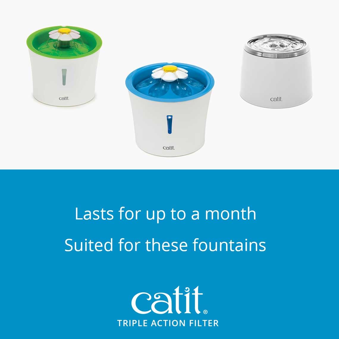 Catit Triple Action Replacement Original Water Fountain Filters, 2 Pack – Official Replacement Filters for Catit Cat Drinking Water Fountains