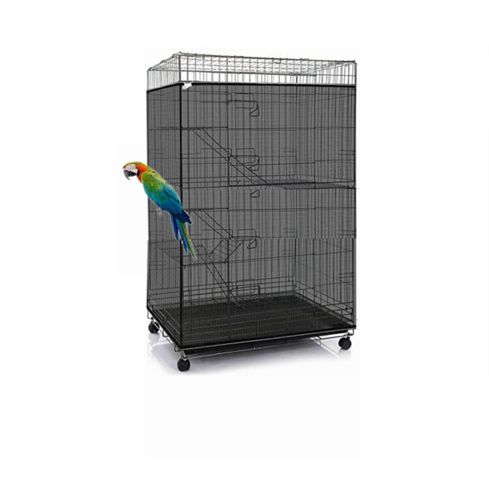 Adjustable Birdcage Seed Catcher Feather Catcher Bird Cage Cover Net Airy Soft Skirt Guard Birdcage Nylon Mesh Netting for Parrot Macaw Parakeet Round Square Cage (118 x 32 Inch, Black)