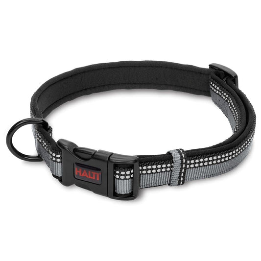 HALTI Comfort Collar - Nylon and Neoprene-Padded Comfy Dog Collar, Reflective, Easy to Fit & Use. Colorful two-tone design, Suitable for Small Dogs and Puppies (Size XS, Black)