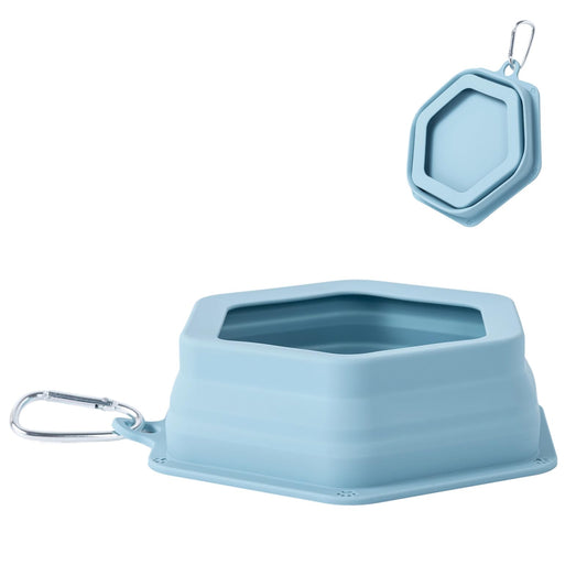No Splash Dog Travel Bowls for Cars, Spill Proof Collapsible Dogs Water and Food Feeder Dispenser Integrated Molding Portable Cat Dish for Pet Vehicle Road Trips (Morandi Blue)