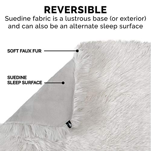 Furhaven Self-Warming Cat Bed for Indoor Cats, 4-Beds-in-1 & Washable - Plush Long Faux Fur Convertible Cuddler - Silver, Small