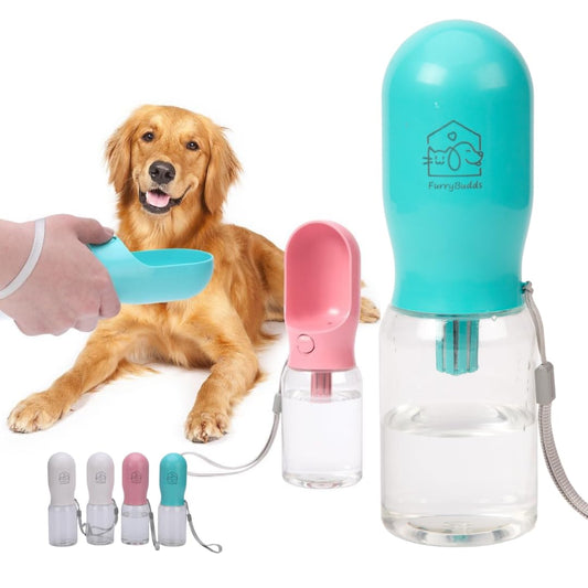 FurryBudds Leak Proof Dog Water Bottle - Portable Travel Dog Water Dispenser with 4 Filters - Perfect Dog Puppy Drinking Bowl for Outdoor Walking & Hiking - Pet Water Bottle Accessories (Blue, 12oz)
