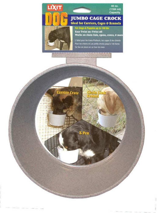 Lixit Kennel Cage Water Bowl Hanging - Non Spill Dog Crate Bowls - Durable Crate Water Bowl for Pets - Securely Attaches to Cage for Convenient Feeding and Drinking (40oz, Granite)