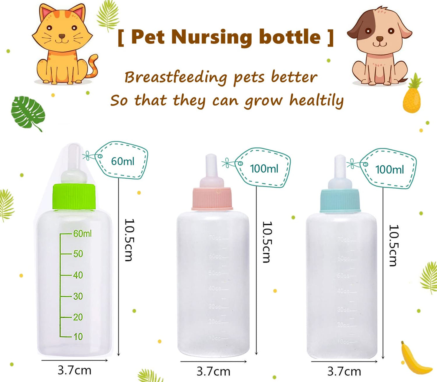 Cassielhouse Pet Feeding Bottle,pet Feeding Tool,Pet Syringe,Pet Nursing kit,Pet Puppy Bottles,Pet Pill Shooter Dispenser,Dog cat Feeding Bottle,Small Animal Silicone Nipples