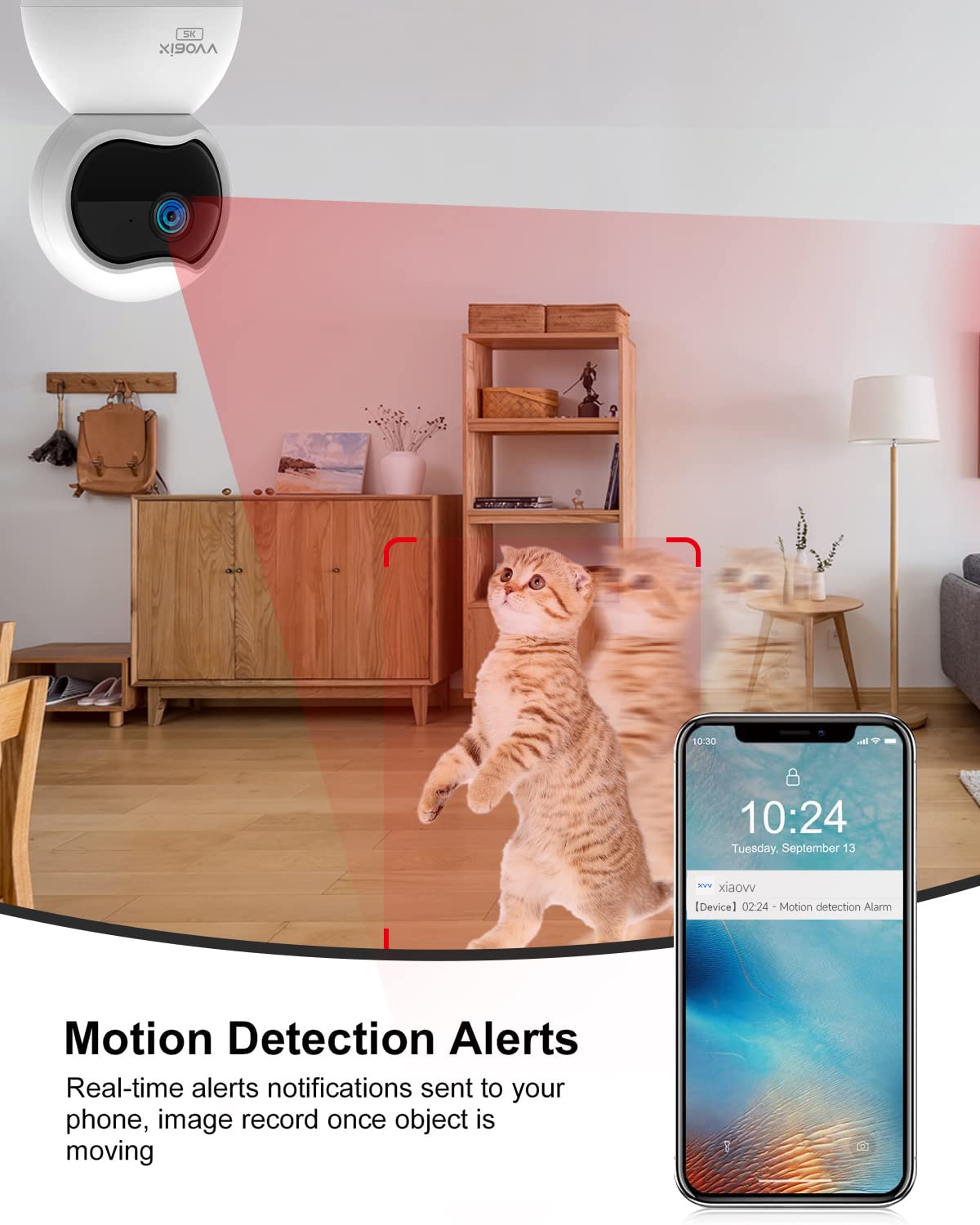 3MP PTZ Home Security Cameras, HD Night Vision 2.4G WiFi Baby Monitor Camera Indoor Remote Access via The App, Double Data Protection, Motion Detection, App Notifications, Two-Way Audio-3