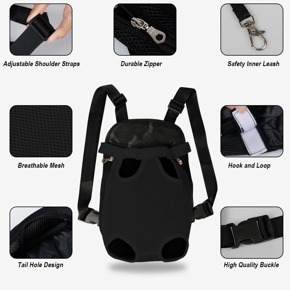 FEimaX Dog Carrier Backpack Pet Legs Out Front Cat Travel Bag, Adjustable Puppy Backpacks Carriers Hands-Free for Small Medium Dogs Cats Hiking Traveling Camping Daily Walking (Medium, Black)