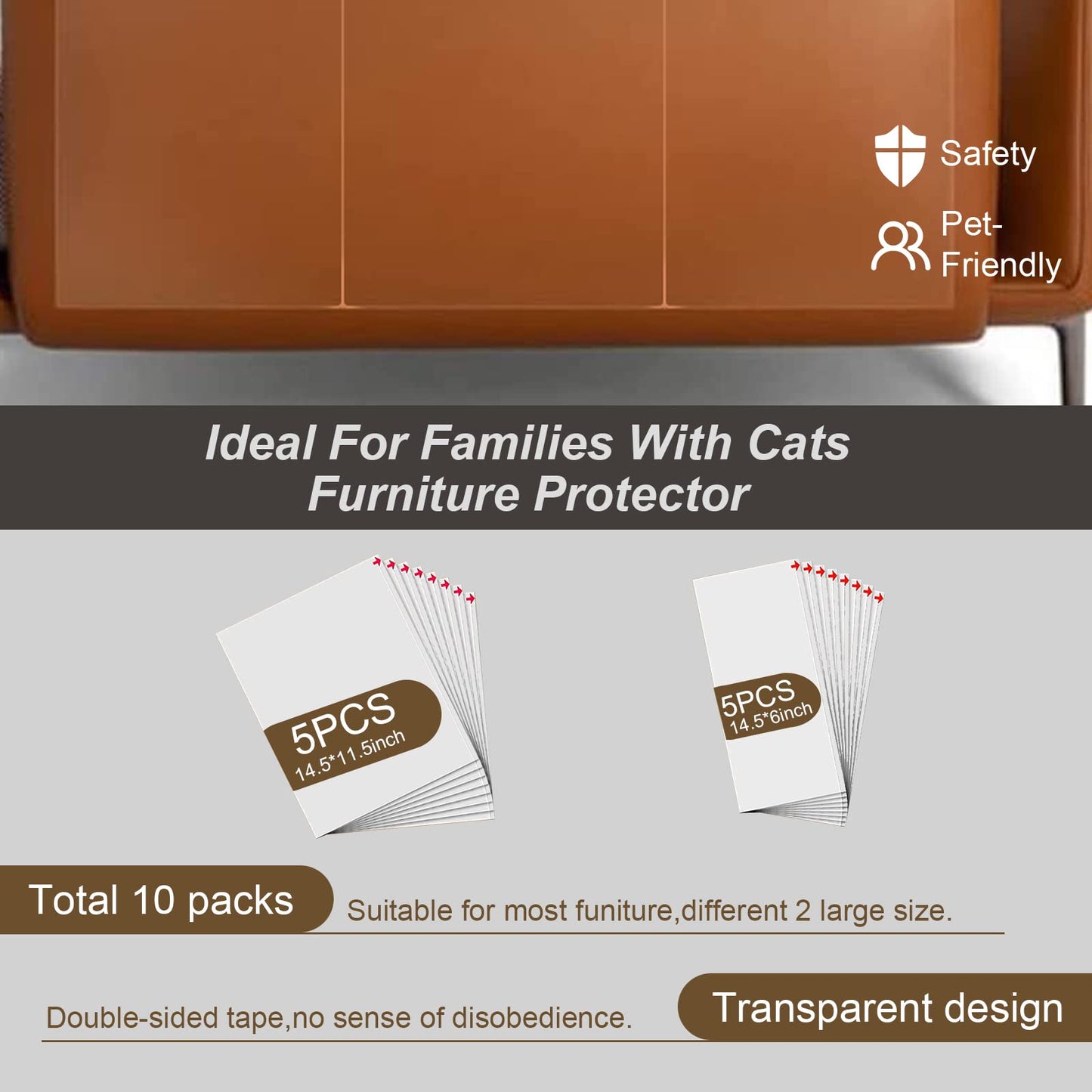 Anti Cat Scratch Furniture Protector, 10 Pack, Cat Scratch Deterrent Tape, Couch Protector for Cats, Furniture Protectors from Cats, Double Sided Sofa Anti Scratching Sticky Tape, cat Training Tape