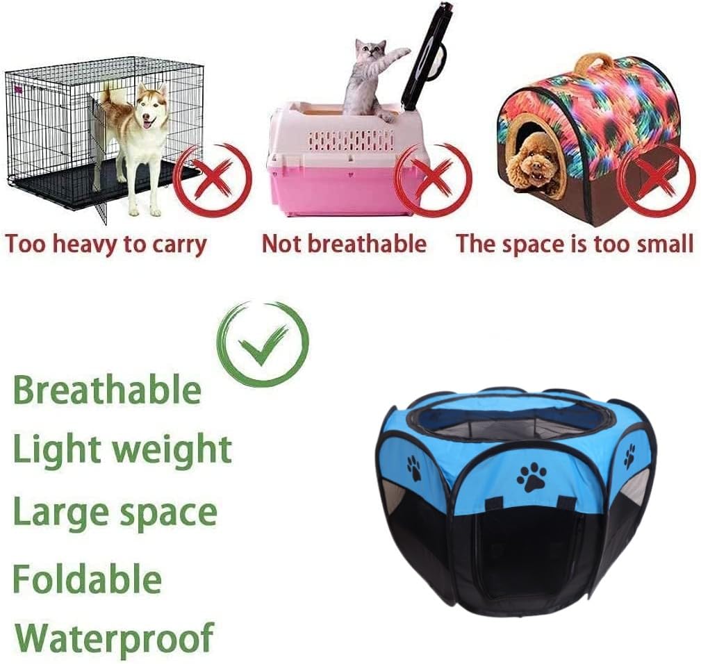 MEHONGCAN Portable Pet Playpen,Foldable Dog Playpen for Dogs and Cats,Rabbits,Pet Exercise Pet Tents Indoor Outdoor Use (S(28.7" x 28.7" x 16"), Blue)