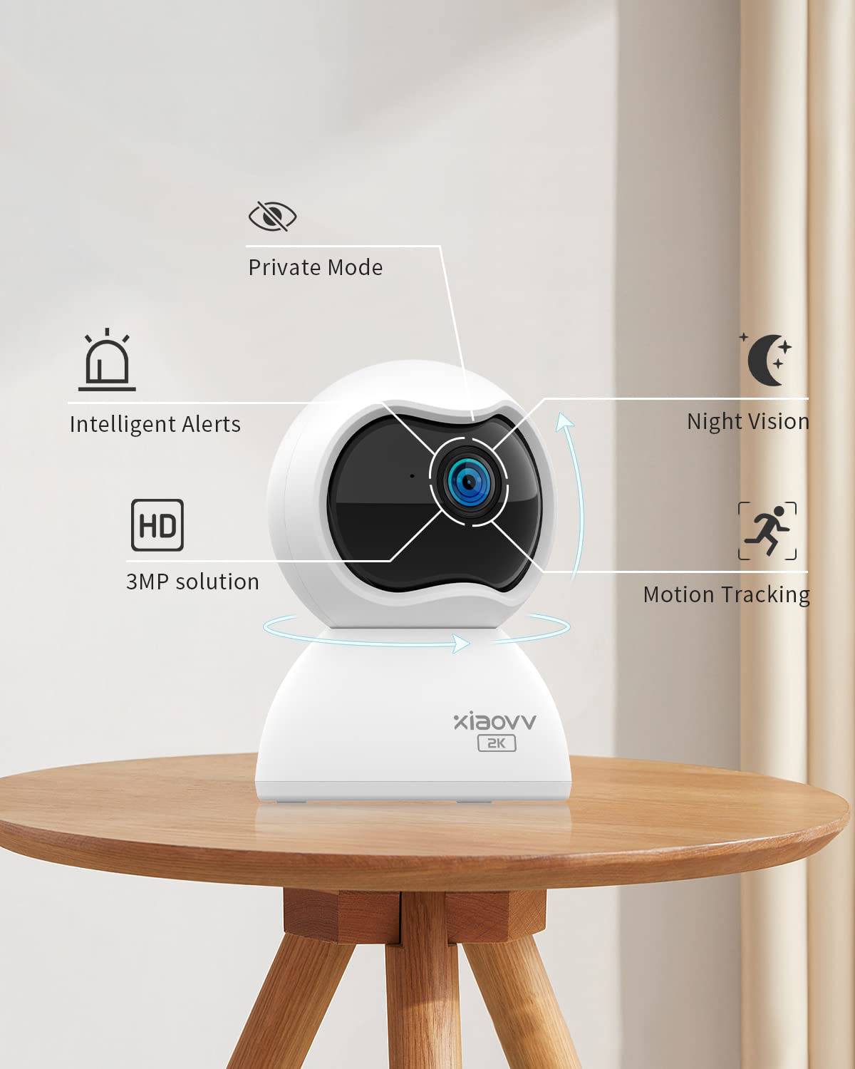 3MP PTZ Home Security Cameras, HD Night Vision 2.4G WiFi Baby Monitor Camera Indoor Remote Access via The App, Double Data Protection, Motion Detection, App Notifications, Two-Way Audio-3