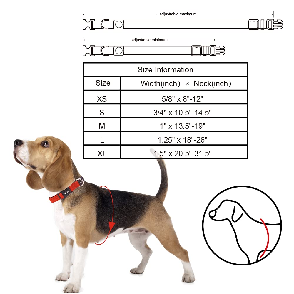 KRUZ PET Dog Collar for Small Dogs (Width- 5/8", Neck - 8"-12") Adjustable Pet Neck Band with Comfortable Soft Padding, Lifetime Durability, Heavy-Duty O-Ring (Red, X-Small)