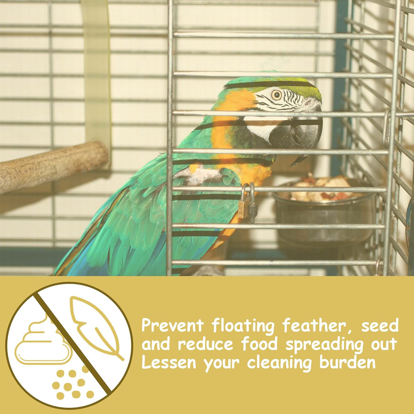 Shappy Large Bird Cage Seed Catcher,Bird Cage Cover Net Skirt Guard,Adjustable Soft Airy Mesh Net for Parrot Parakeet Macaw(118 x 15 Inch/ 300 x 37 cm,Yellow)