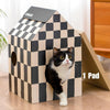 Conlun Cardboard Cat House with Scratch Pad & Catnip, Cat Play Scratching House for Indoor Hideaway Furniture, Heavy Duty Sturdy Cardboard Scratcher, Easy to Assemble Birthday Gift