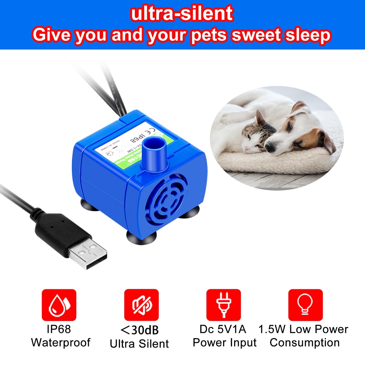 Cat Water Fountain Pump, Pet Water Fountain Pump Compatible Motor, DR-DC160 for Cat Drinking Fountain Cat Water Dispenser Replacement (Pump)