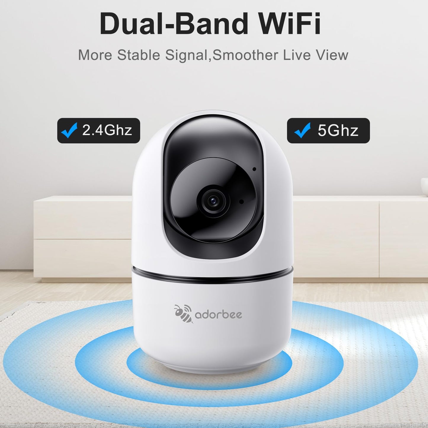 Adorbee Indoor Security Camera for Home: 2K 360° 5G & 2.4G WiFi Camera with Phone App - Pet Dog Baby Monitor with 2 Way Audio - Motion Detection Night Vision for House Room Monitoring
