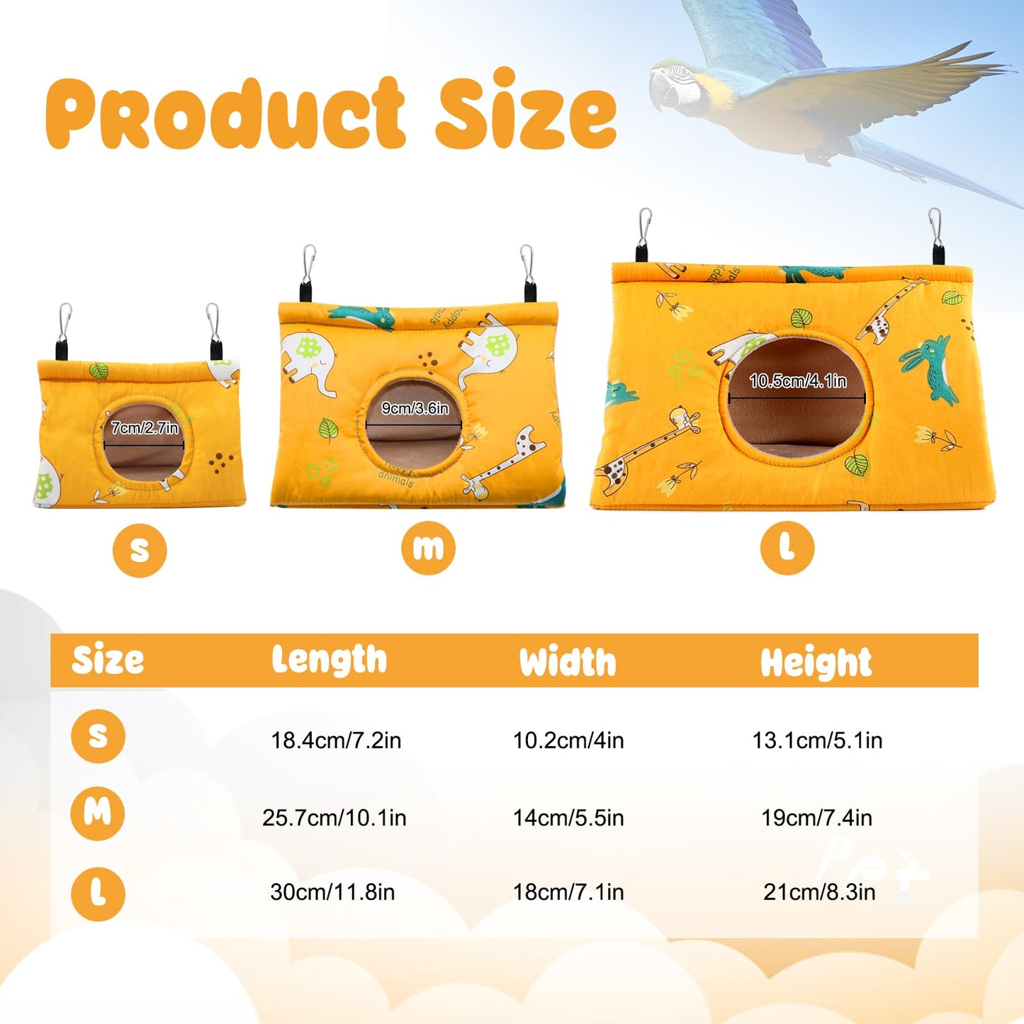Rypet Winter Warm Bird Nest House - Hanging Hammock Velvet Shed Hut Cage Plush Fluffy Birds Hideaway Sleeping Bed Fuzzy for Parrot Parakeet Cockatiels Budgies Lovebird Small（Yellow）