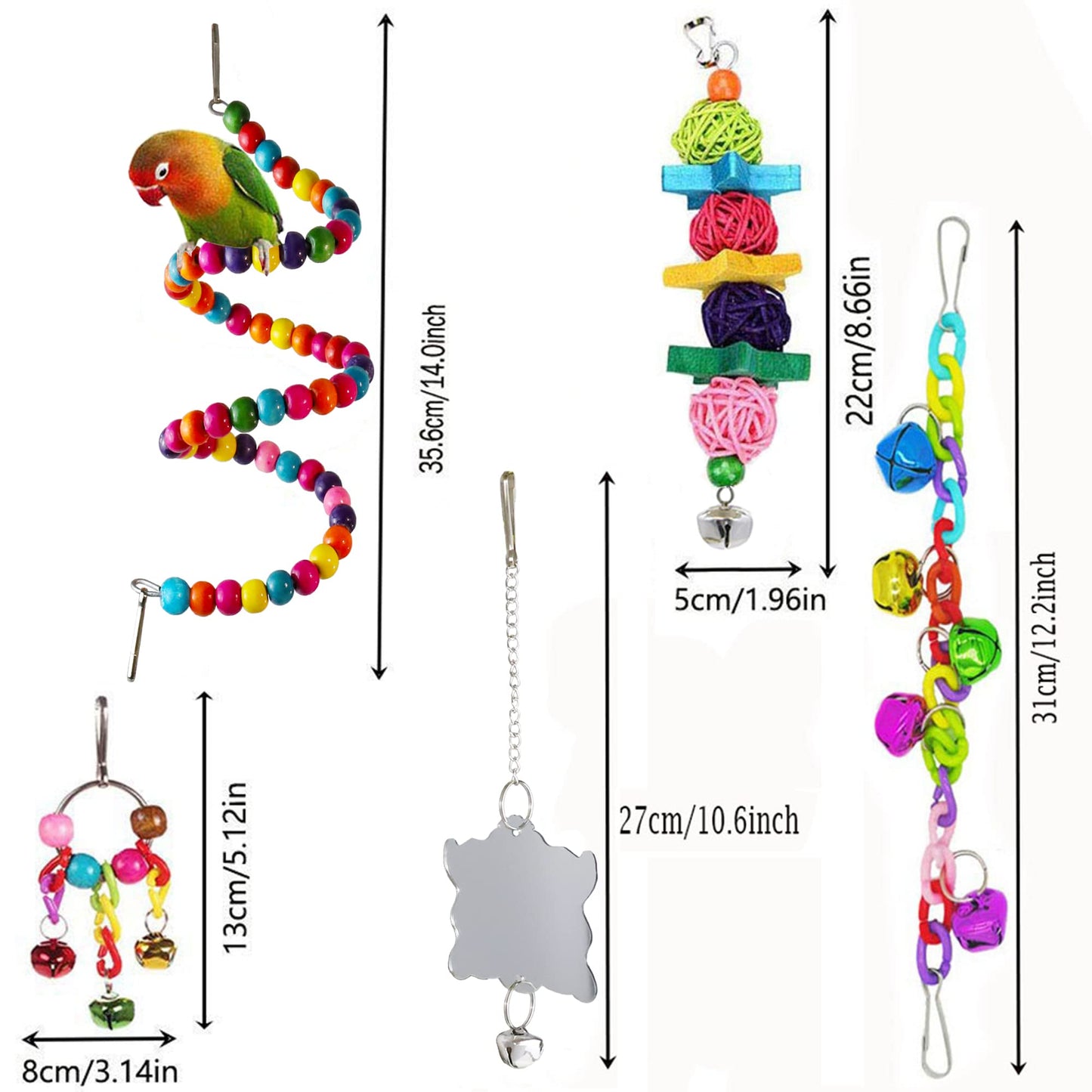 Bird Parakeet Cockatiel Toys, ESRISE Parrots Cage Hammock Swing Climbing Ladders Wooden Perch Chewing Toy for Budgerigar, Conures, Love Birds, Budgies