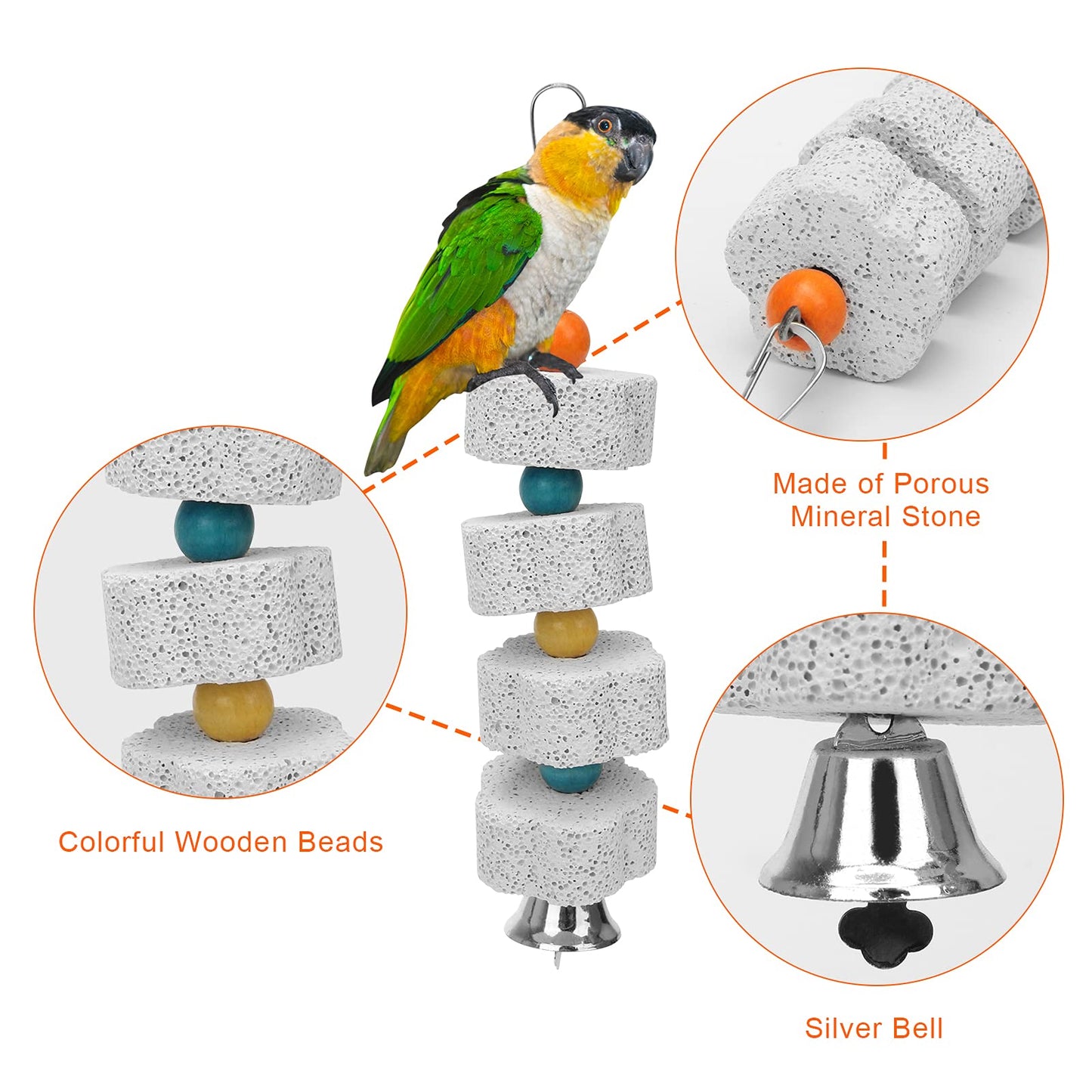AHIER 7 Inch Bird Mirror with Rope Perch, Bird Toys Swing Parrot Grinding Stone with Bell for Parakeet Cockatoo Cockatiel Lovebirds Canaries