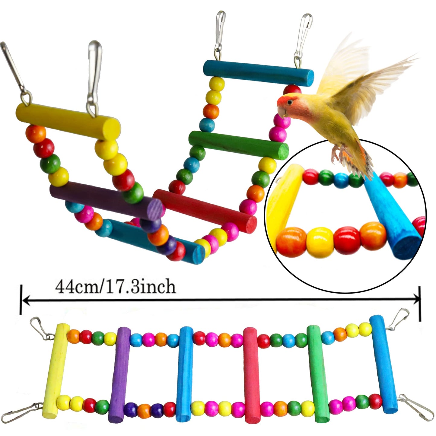Bird Parakeet Cockatiel Toys, ESRISE Parrots Cage Hammock Swing Climbing Ladders Wooden Perch Chewing Toy for Budgerigar, Conures, Love Birds, Budgies