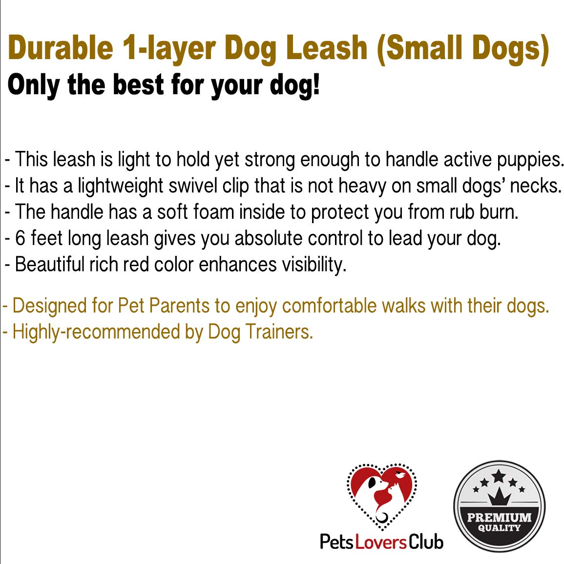 Dog Leash for Medium, Large and Small Dogs - 6 Foot Dog Leashes for Training and Daily Walks - Durable Sizes in Lightweight and Heavy Duty for Small and Large Breeds (1-Layer, Red)