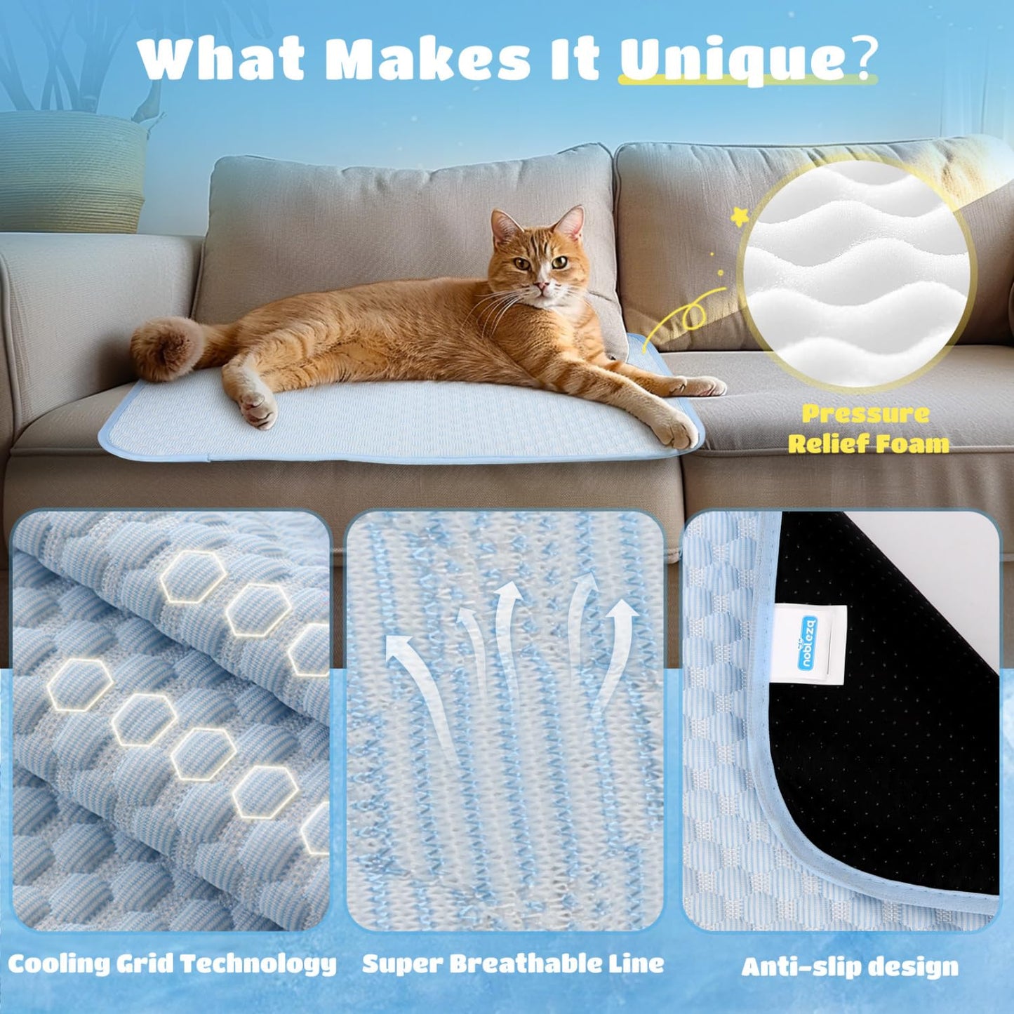 Nobleza Dog Cooling Pad, Durable Dog Chill Bed Leakproof Pet Cooling Mat Scratch-Resistant Design for Medium Dogs Cats Puppy in Hot Summer, Blue