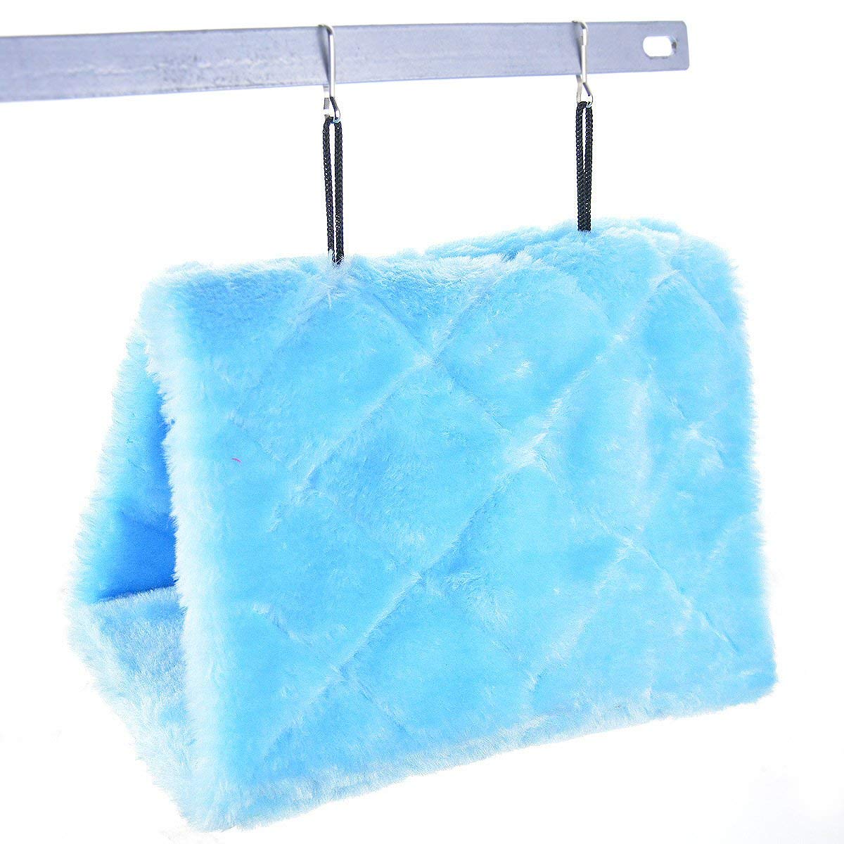 Winter Warm Bird Nest House Shed Hut Hanging Hammock Finch Cage Plush Fluffy Birds Hut Hideaway for Hamster Parrot Macaw Budgies Eclectus Parakeet Cockatiels Cockatoo Lovebird (M, Blue)
