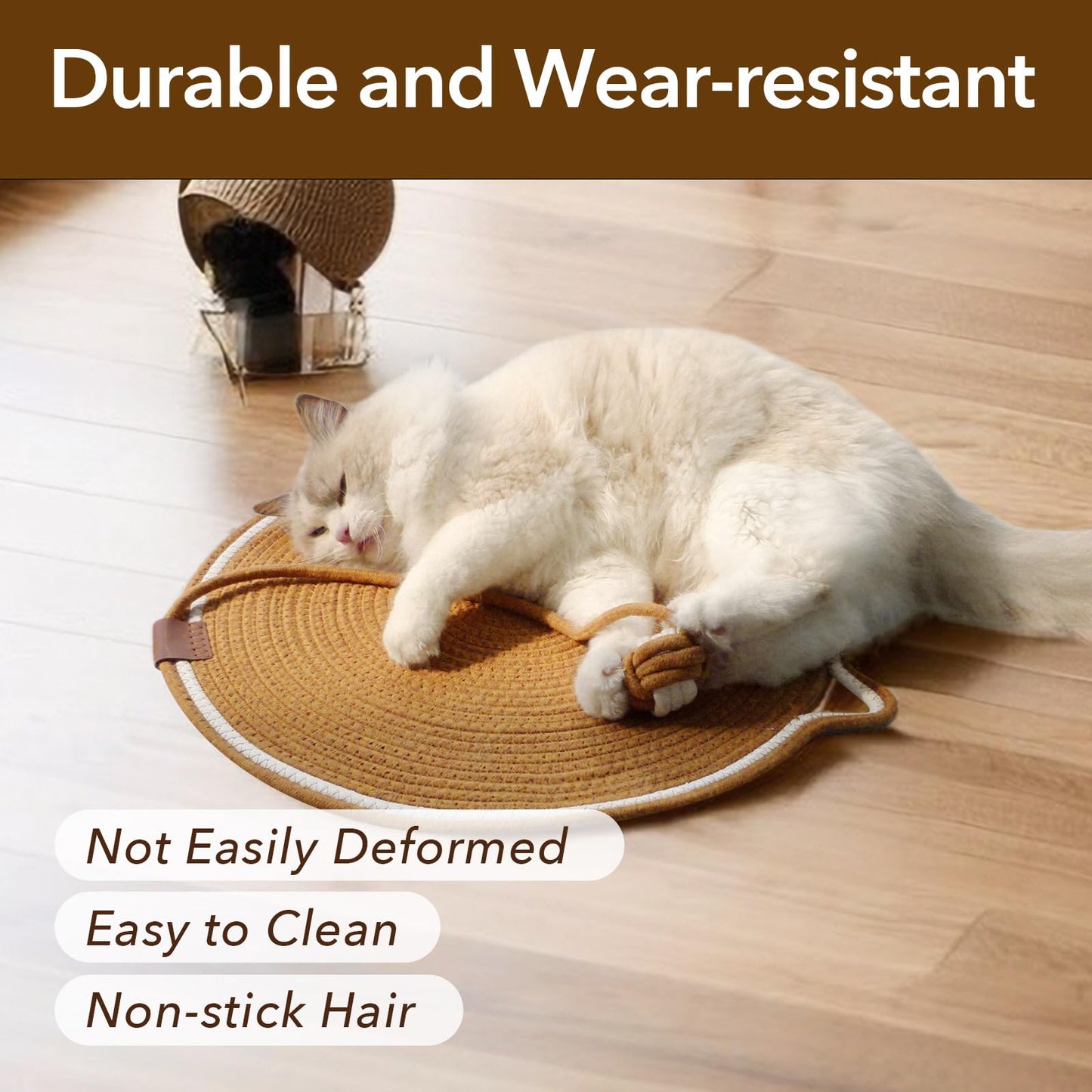 GooCare Cat Toy Scratcher Mat with Ball, 17" Size Natural Cotton Rope Dual Scratching Pad for Indoor Cats, Portable Furniture Protector for Wall, Carpets, Hand Washable (Yellow, 17"*17")