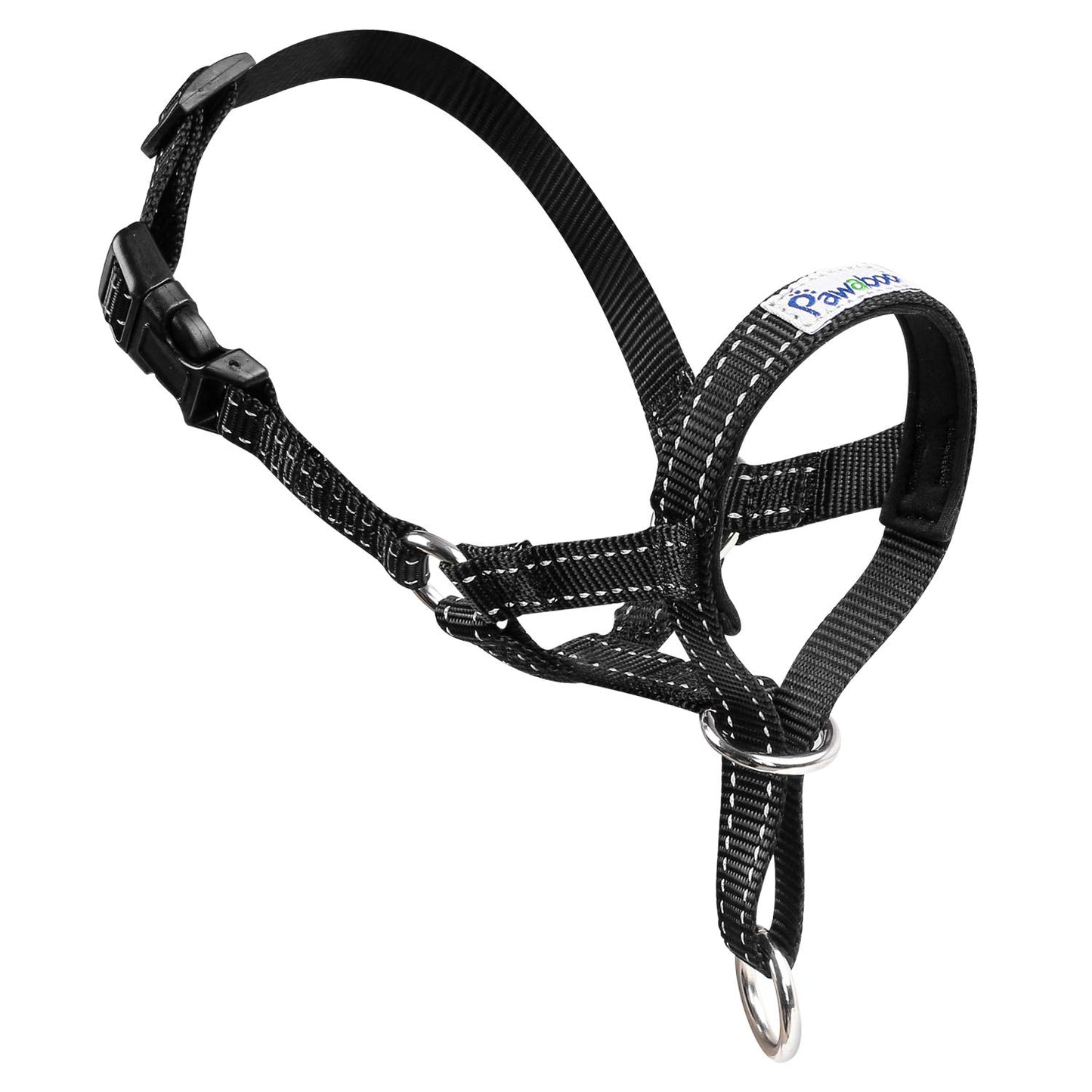 Pawaboo Dog Muzzle, Head Halter Collar for Dog, Pet Dogs Nylon Reflective Adjustable Loop Anti-Biting Barking Control Easy Fit Dogs StopsPulling Head Leash, Medium Size, Black