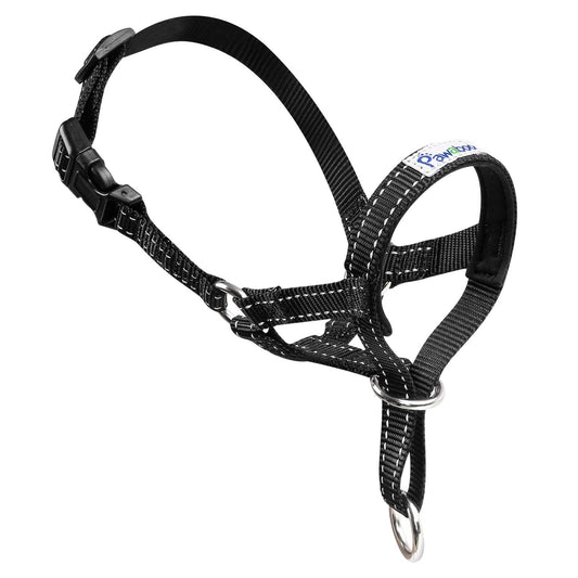 Pawaboo Dog Muzzle, Head Halter Collar for Dog, Pet Dogs Nylon Reflective Adjustable Loop Anti-Biting Barking Control Easy Fit Dogs StopsPulling Head Leash, Medium Size, Black