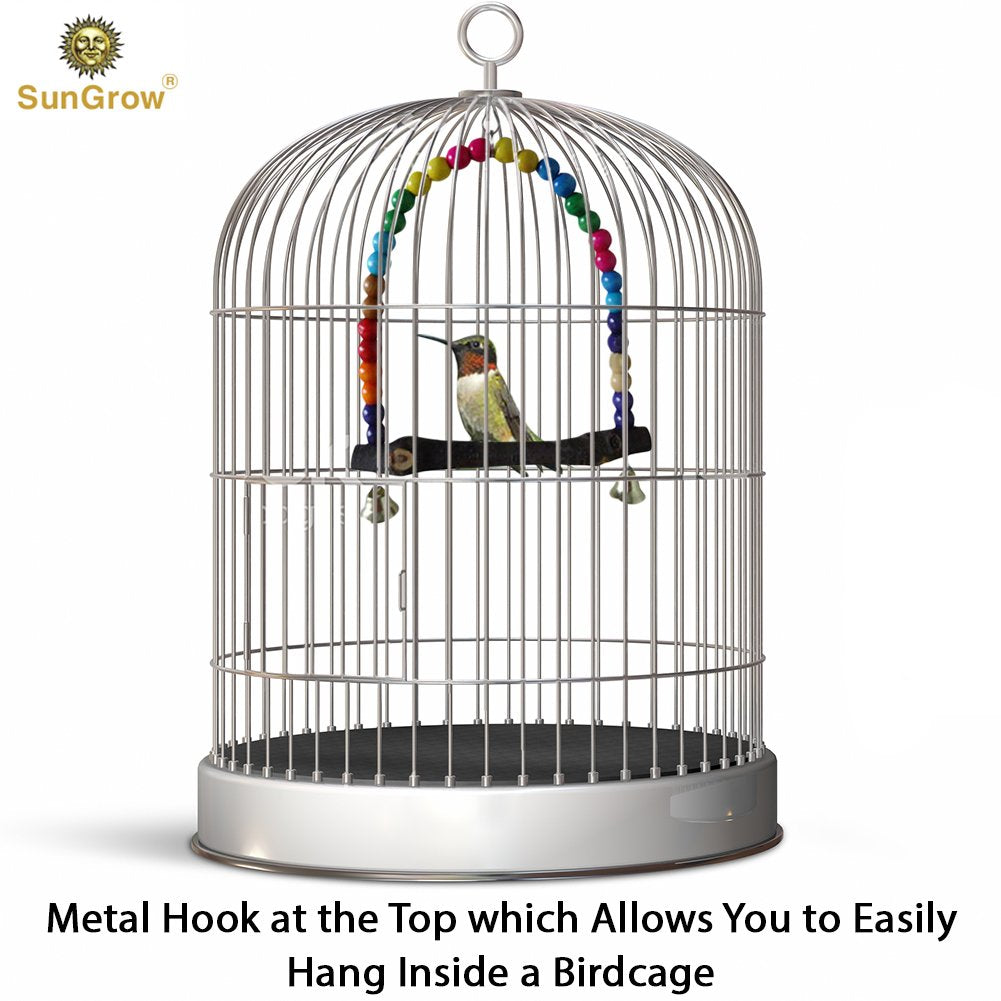 SunGrow Colorful Parakeet Swing Toy with Bells, Cockatiel, Lovebird & Budgie Wooden Perch Stand, 8.5x6 Inches, Sturdy Rocking Gym, Small Bird Cage Accessories to Balance, Exercise & Training