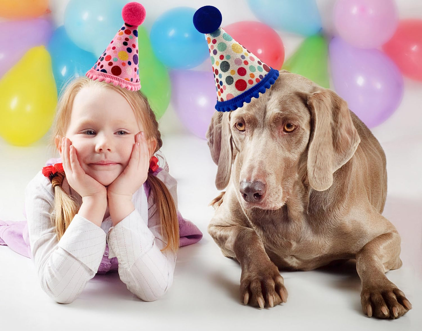 Arogheiz 3/4/5Pcs Small Cats Dogs Birthday Hats Set，Kitten Puppies Party Decoration Hats Grooming Accessories (4 Pcs Dot Print)