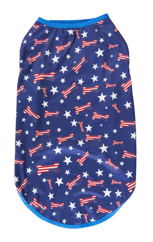 Bone American Star 4th of July Navy Blue Stripe Dog T-Shirts Summer Lightweight Pet Clothes X-Large 17.6" Back Length