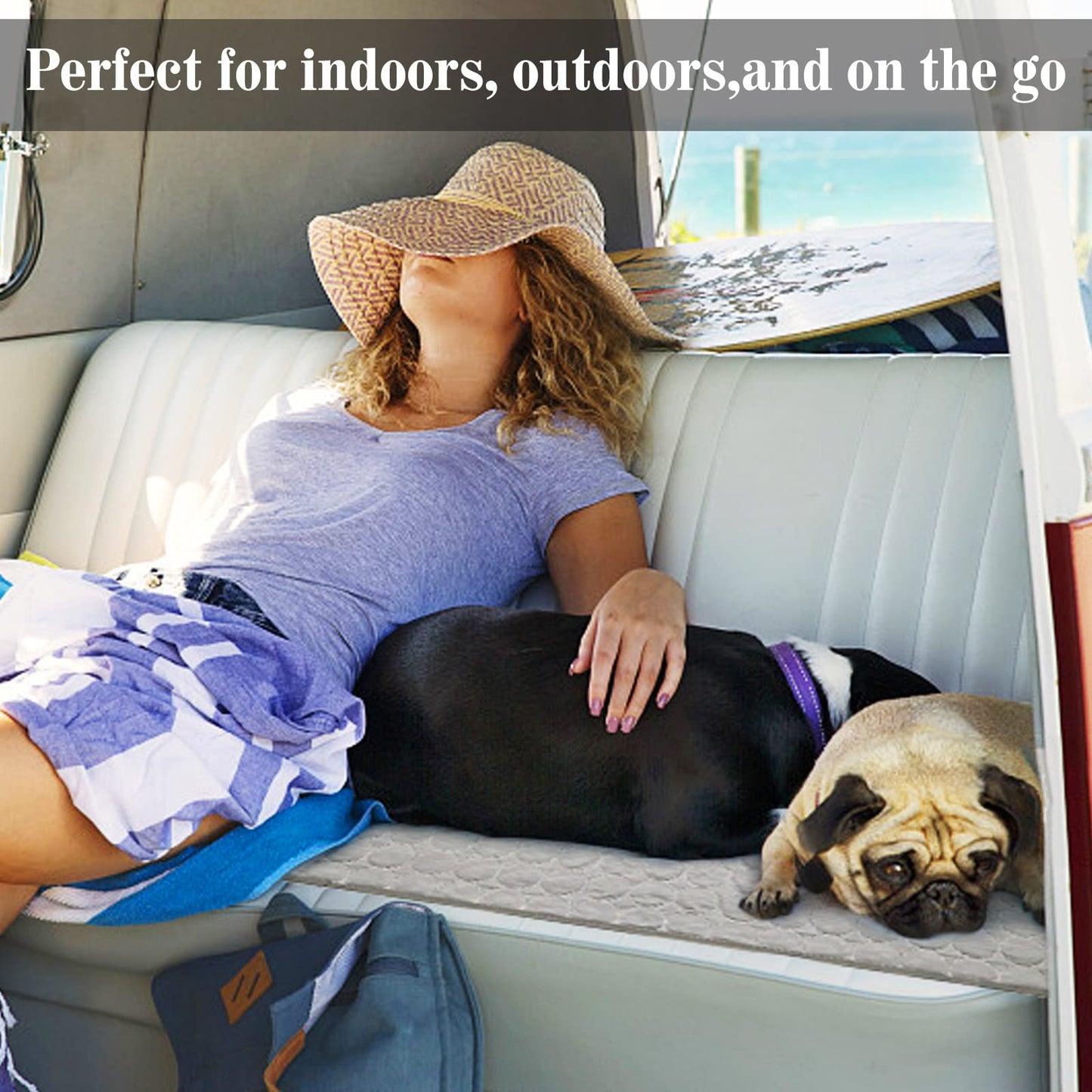 MeiLiMiYu Washable Dog Cooling Mat Ice Silk Pet Self Cooling Pad Blanket for Indoor & Outdoor Car Seats (Grey, 28x22 in)