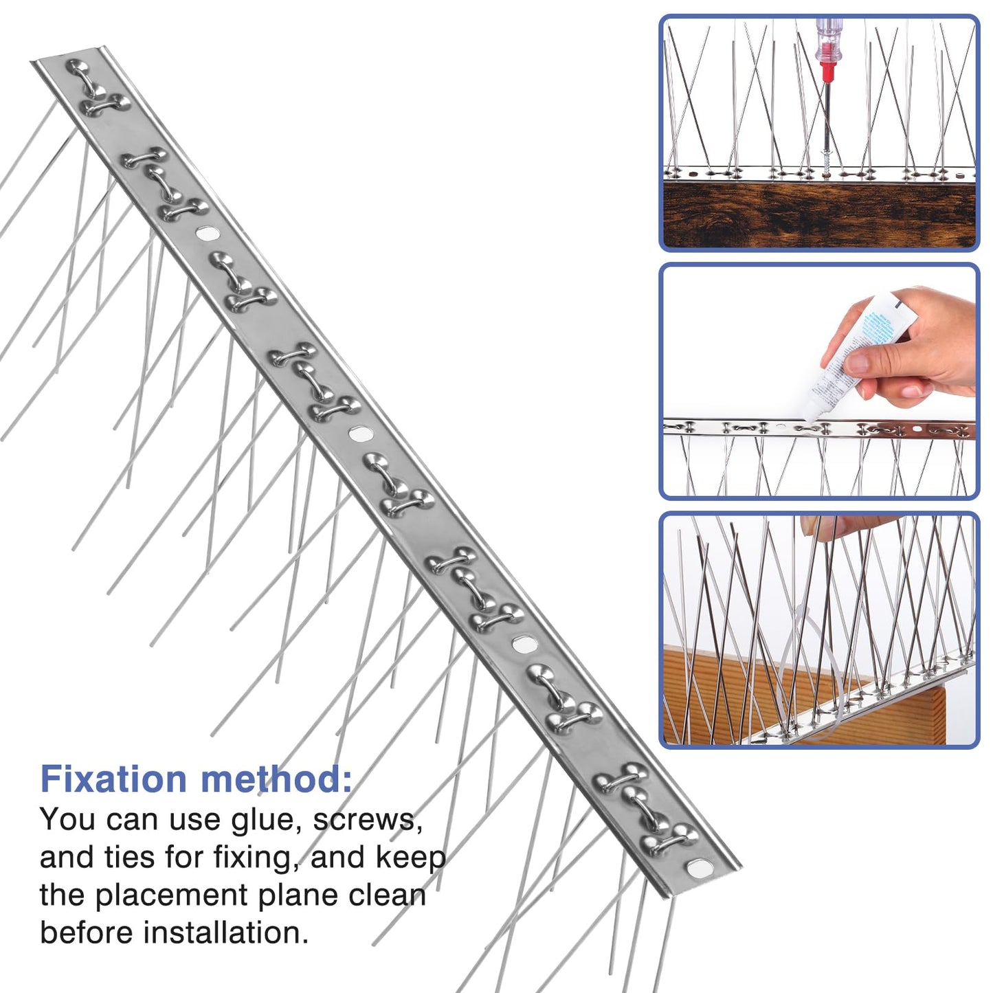Bynccea Bird Spikes Stainless Steel Durable Bird for Small Birds, Poop-Disassembled Anti Bird Spikes Smooth Polishing Harmless Deterrent Nest Prevention Bird Off Spike
