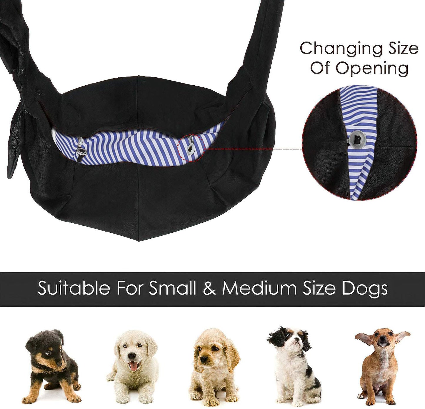 Lynkaye Small Dog & Cat Travel Bag - Hands Free Pet Carrier with Adjustable Strap & Stainless Steel ID Barrel (Black, Up to 12 lbs)