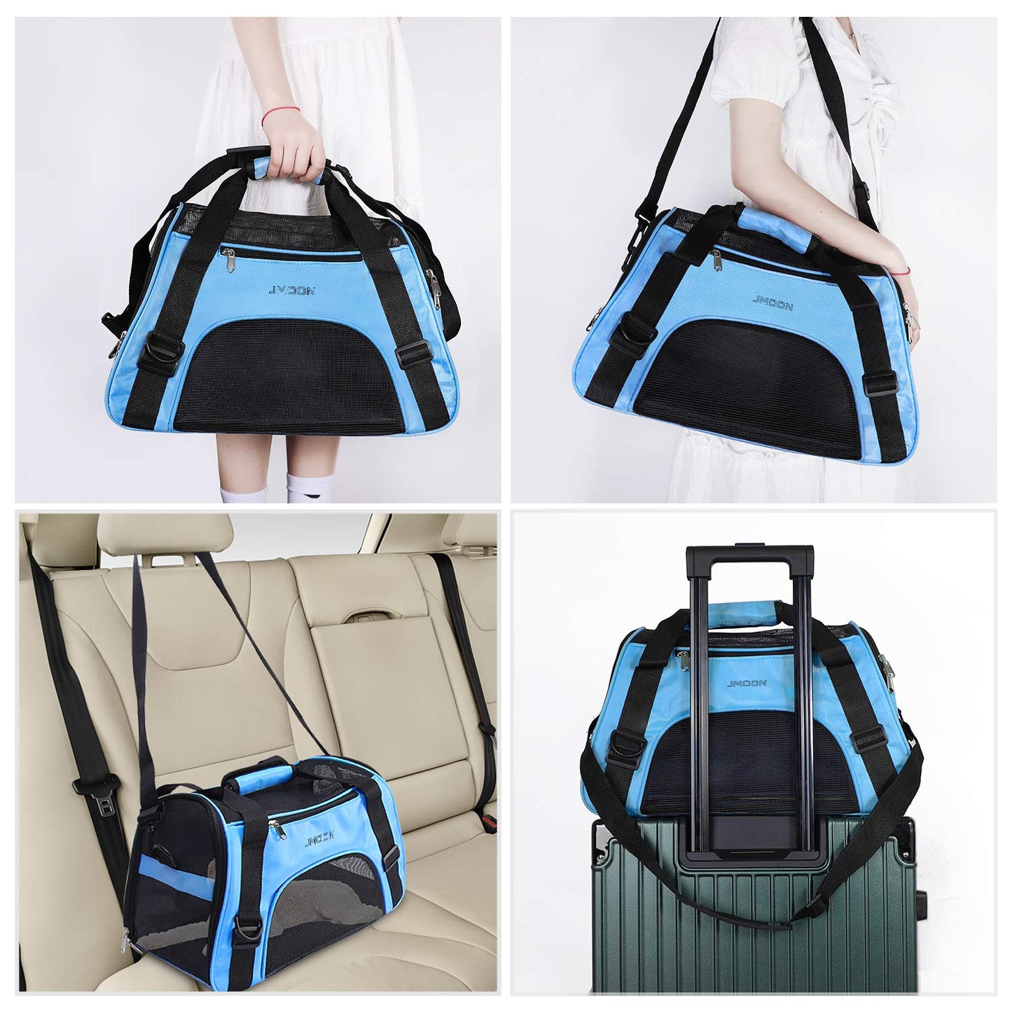 JMOON Soft-Sided Pet Carrier Bag - Airline Approved for Cats and Dogs - Foldable Comfort Travel Carrier