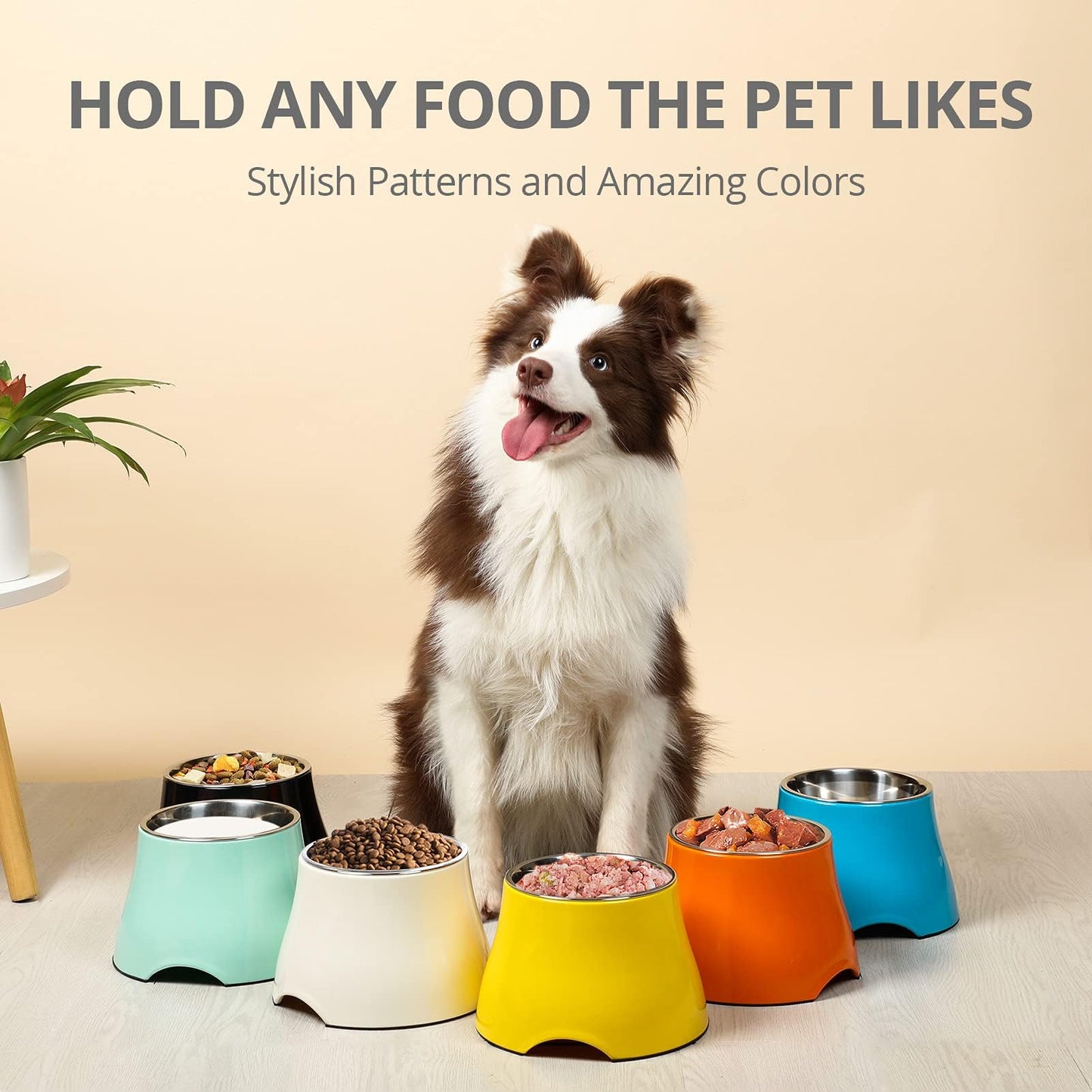 FluffyDream Elevated Bowls, Sturdy Non-Slip With Stainless Steel Bowl, for Wearing Cone, Long Ears, Large Dogs - Colorful Raised, LemonYellow, L (860ML / 3 Cups)