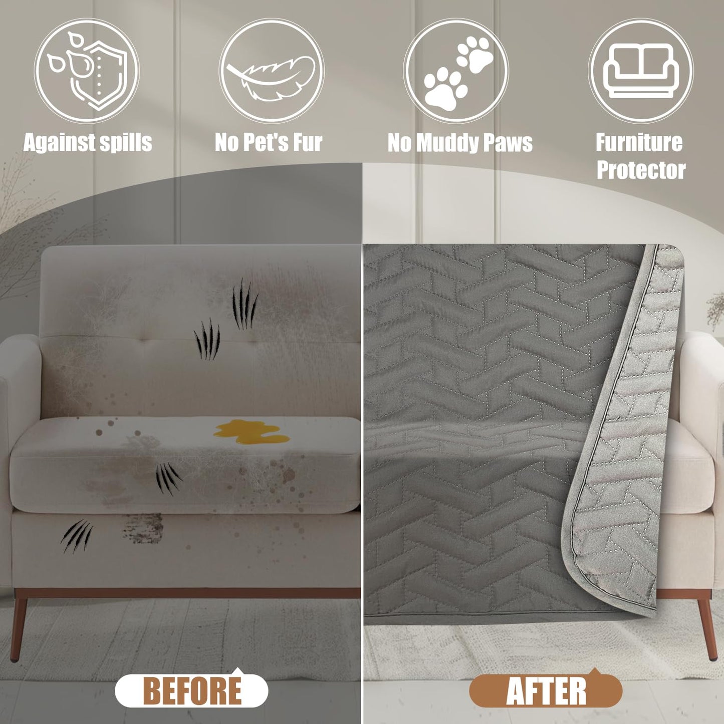 Asatdd Waterproof Dog Couch Cover, Soft Pet Bed Cover, Furniture Sofa Car Protector for Puppy Dog Cat and Pet, 40" x 50", 1 Pack