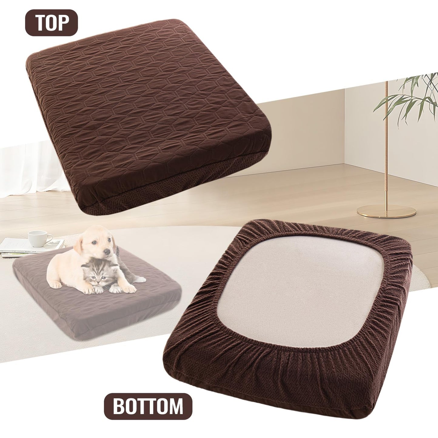 Nanbowang Waterproof Dog Bed Replacement, Washable Pet Pillow Cover Quilted, Lovely Puppy Bed for Dog/Cat - 16x25 Brown