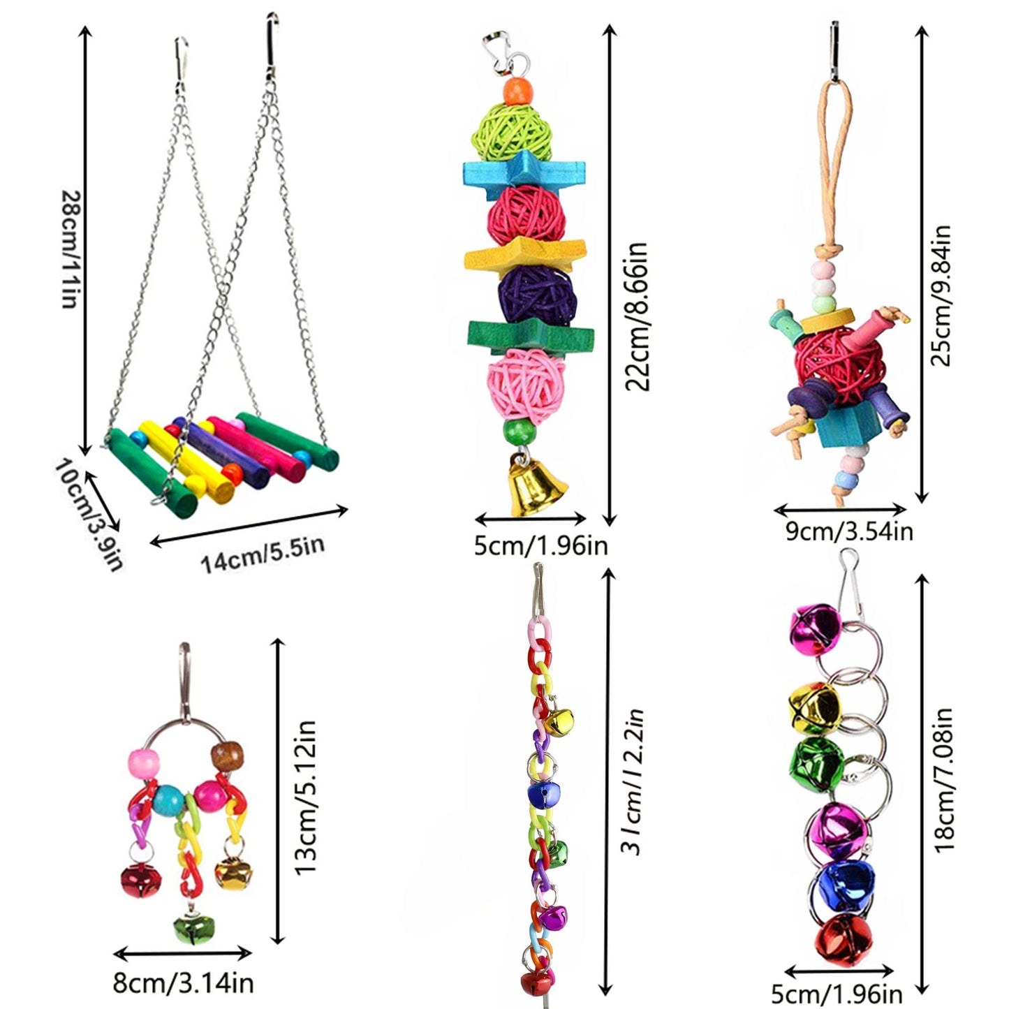 ESRISE 8 Pcs Parakeet Cockatiel Bird Toys, Parrots Cage Accessories Swing Wooden Perch Chewing Toy for Budgerigar, Conures, Love Birds, Finches, Budgies