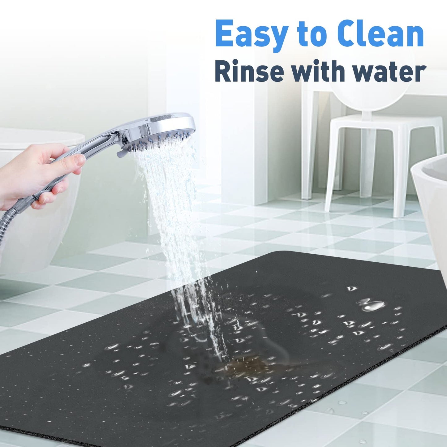 Harhana Pet Mat for Water Fountain and Automatic Feeder, Non Slip Rubber, Black, Large Size: 27.5 x 15.75 x 0.2 inch
