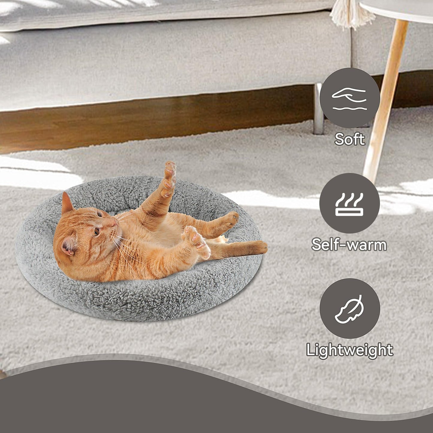 Enjoying Small Cat Bed Mat, 11.81" Round, Self Warming Cat Mat with Pillow Around, Dog Kitty Curling Sleep Cushion, Soft Kitten Pad for Carrier/Crate, Rabbit Warm Bed, Antiskid Bottom, Small