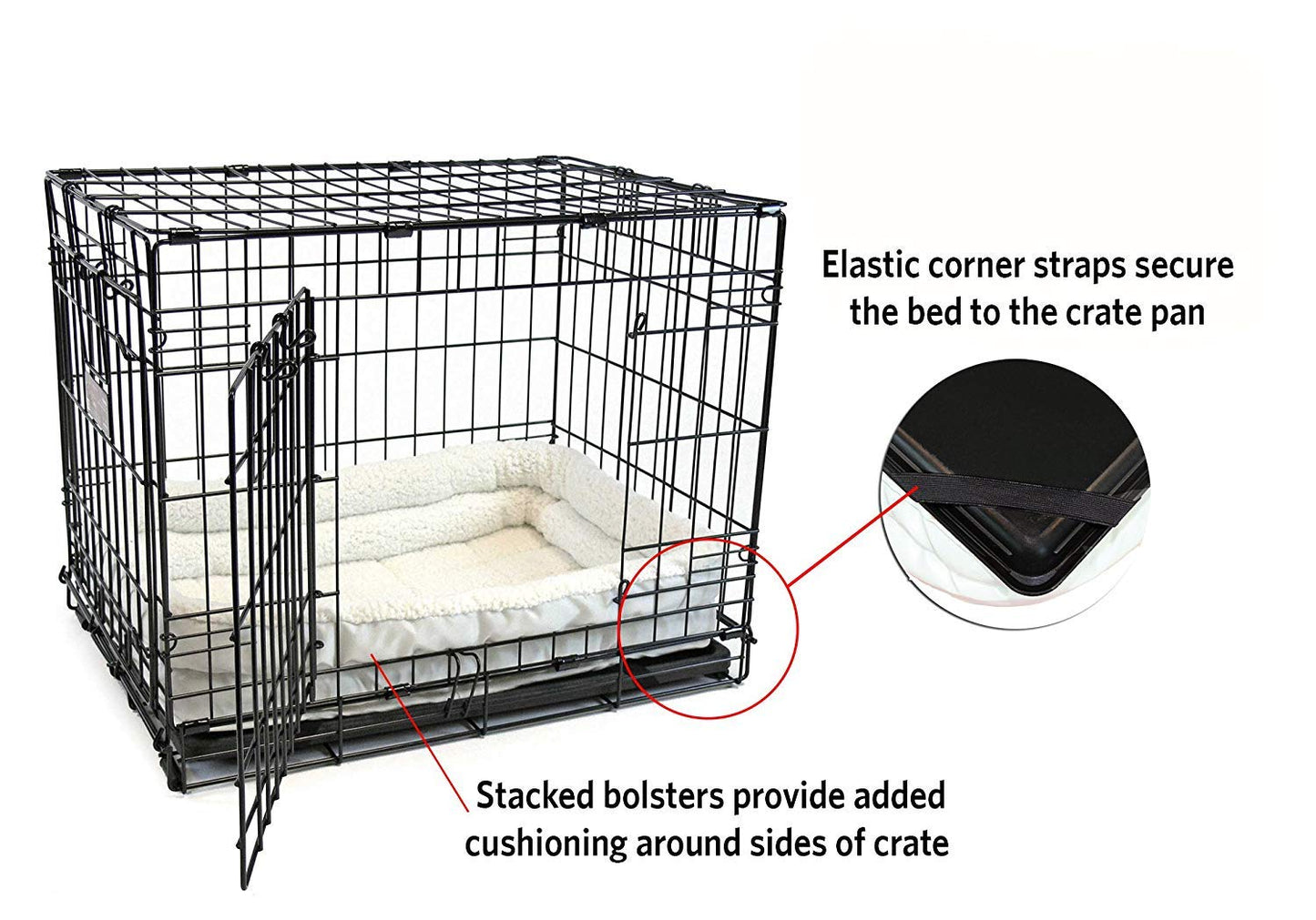MidWest Homes for Pets XS QuietTime Double Bolster Pet Bed, White Plush 22-Inch Crate Mat with Stacked Bolsters, Machine Washable, Secure Fit with Elastic Straps