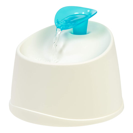 IRIS USA Cat Water Fountain, 44oz / 1.3L, Kitty Spout , Dog Fountain Water Bowl, Silent and Replaceable Charcoal Filter, White/Blue