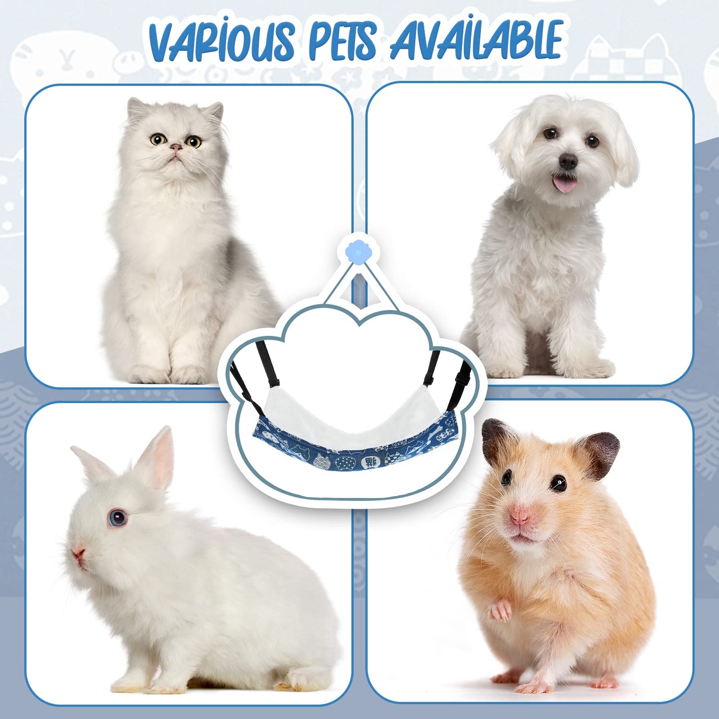 BBTO 3 Pcs Reversible Pet Hammock Soft Plush Cat Hanging Hammock Guinea Pig Bed Rat Cage Accessories for Puppy Dog Piggy Kitten Ferret Rabbit Other Small Animals(Cat)