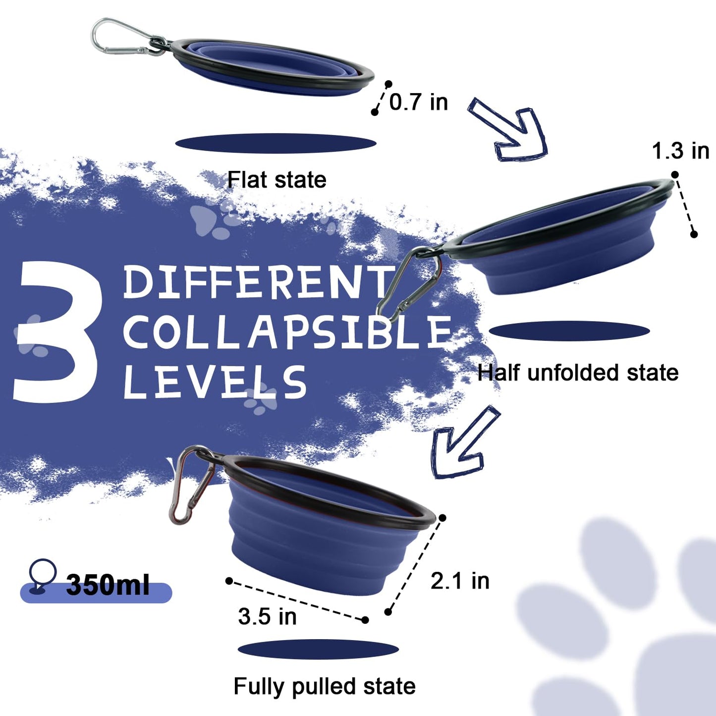 Collapsible Dog Bowls for Travel, 2-Pack Dog Portable Water Bowl for Dogs Cats Pet Foldable Feeding Watering Dish for Traveling Camping Walking with 2 Carabiners, BPA Free