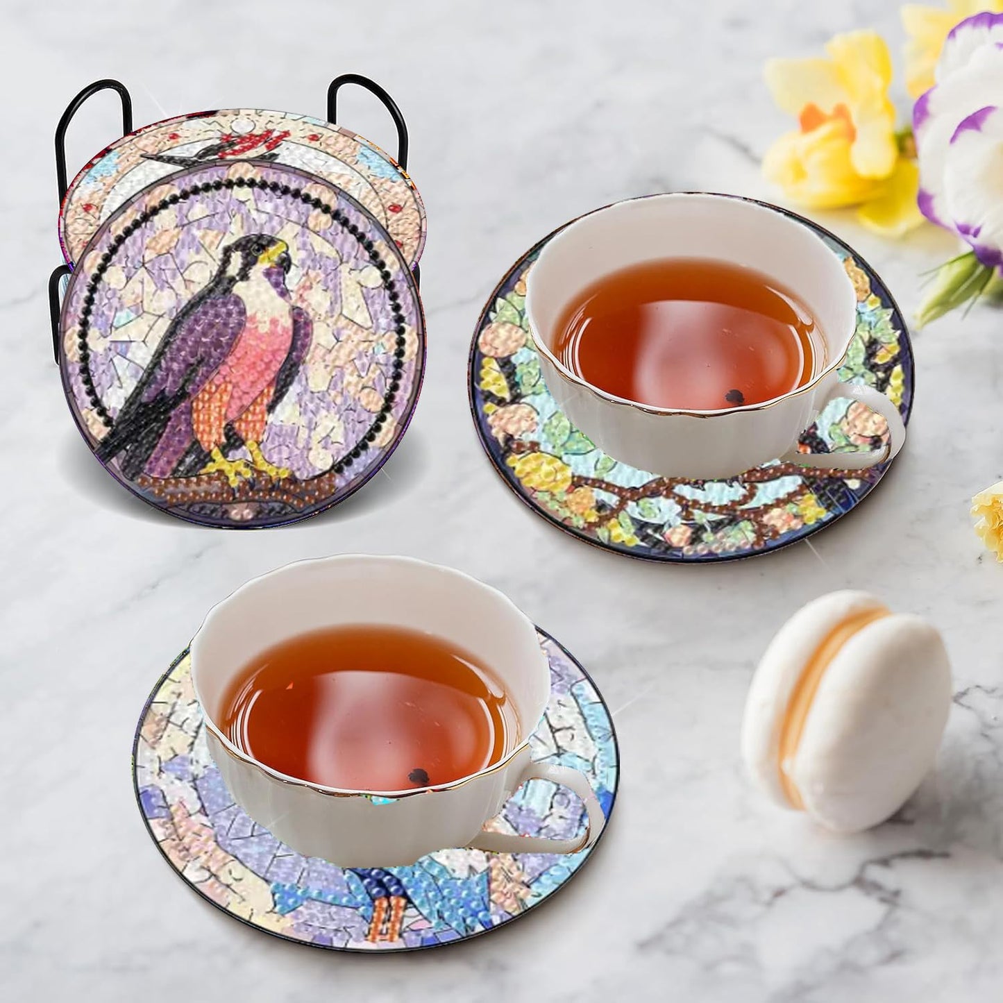 croshom 8 PCS Birds Diamond Art Coasters Diamond Painting Coasters Kits with Holder, Birds DIY Coasters for Adult Beginners, Diamond Art Crafts Supplies