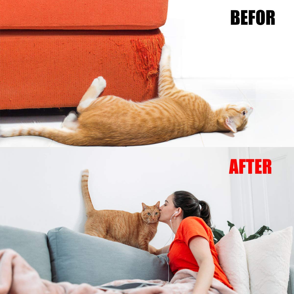 Petslucent Cat Scratch Furniture Protector Tape, Cat Anti Scratch Training Tape, Double Sided Clear Sticky Paws Guards for Carpet, Sofa, Couch, Door (3''x 30 Yards)