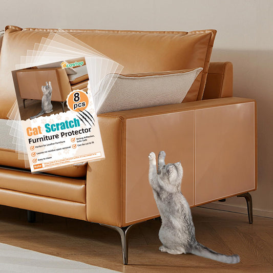 Cat Scratch Furniture Protector - Specially Designed for Leather Furniture, Easy to Remove Anti-Scratch Couch Protector from Cat, No Pins, 8 Pack