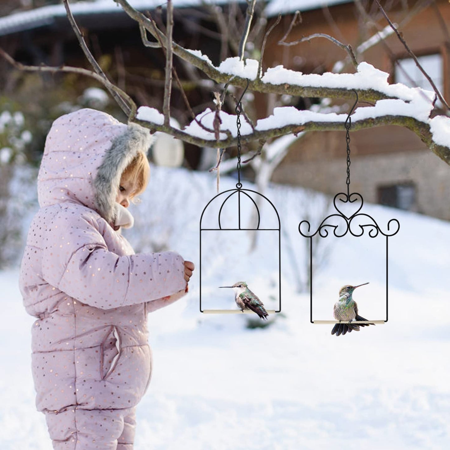 MIXXIDEA 3PK Hummingbird Perch, Hummingbird Swing with Metal Frame, Bird Swing with Wooden Dowel and Hanging Chain,Suitable for Hanging Indoor,Outdoor, Lawn,Patio,Garden